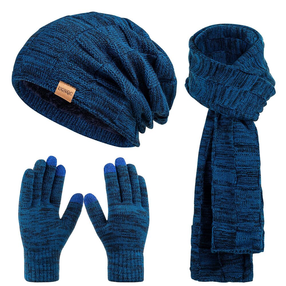 6913 Beanie Hat Scarf Touchscreen Gloves Set and , Fleece Lined Warm Winter